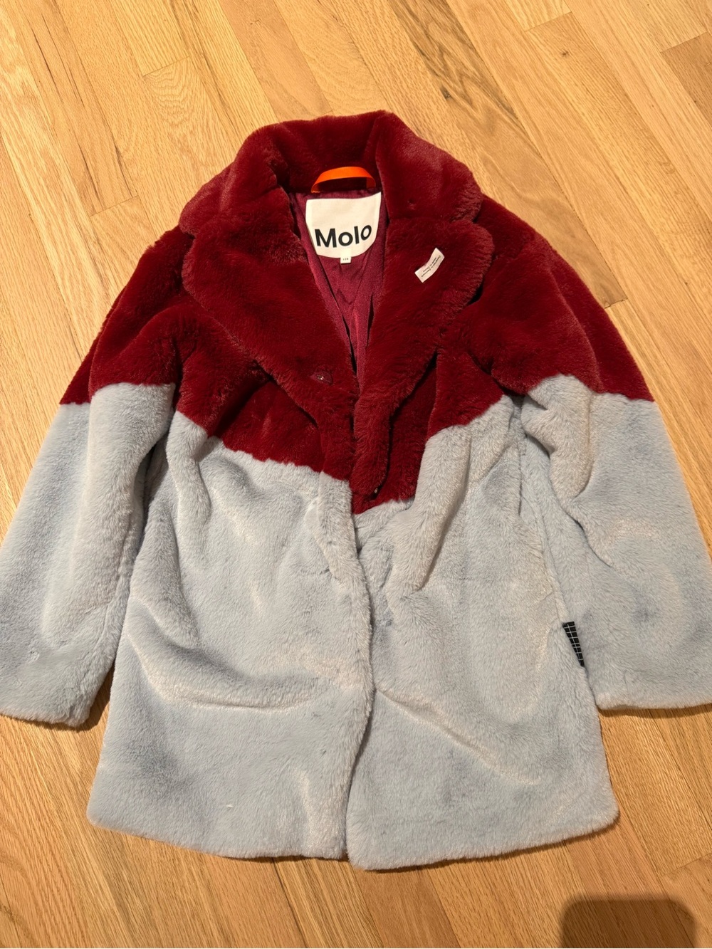 Molo Burgundy Faux Fur Coat with Orange Loop